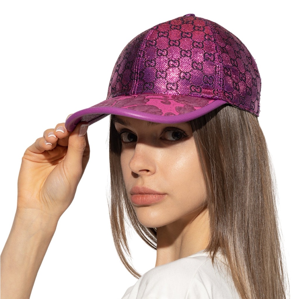 Gucci Gg Monogram Metallic Pink Baseball Cap Hat M